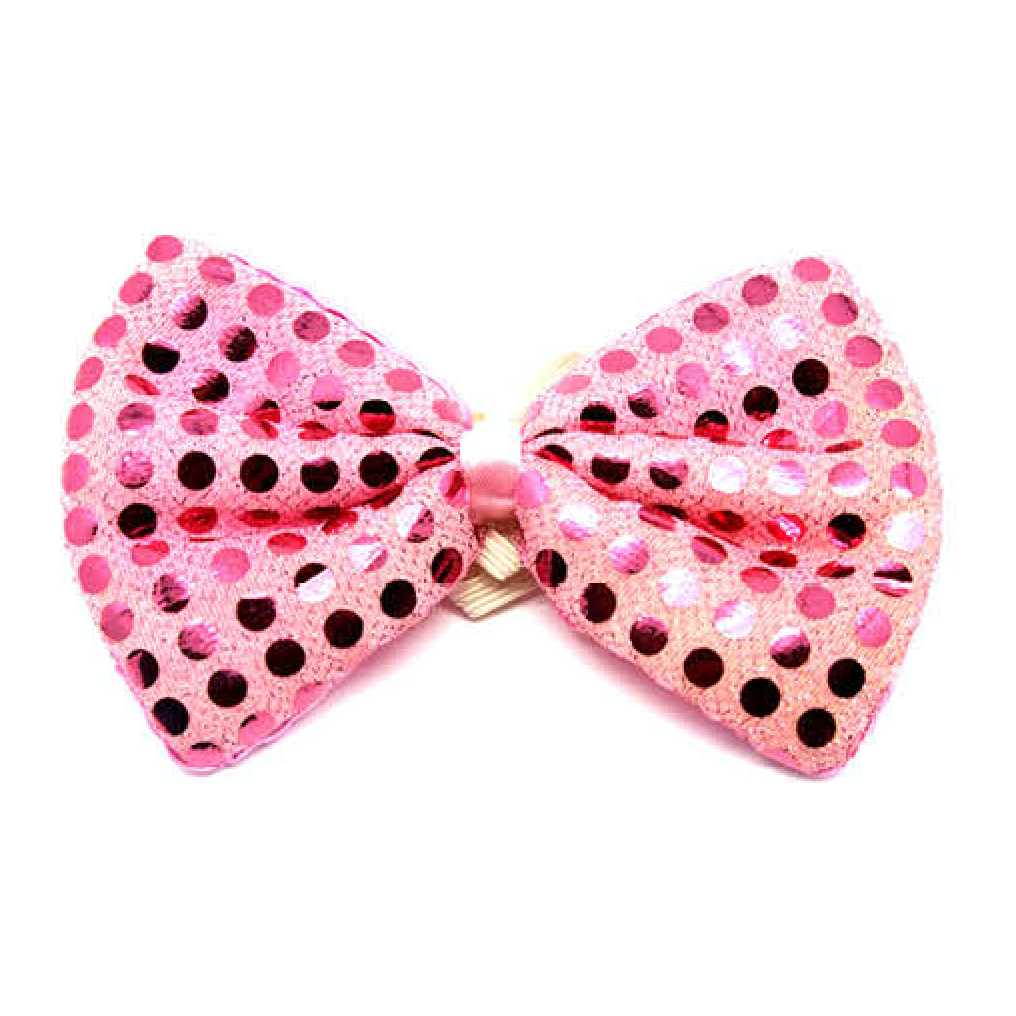 SEQUIN BOW TIE Polka Dots Bowtie Party Unisex Costume  13cm x 9cm Clown - Light Pink