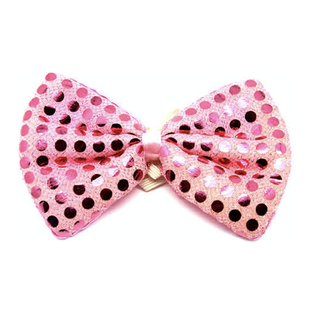 SEQUIN BOW TIE Polka Dots Bowtie Party Unisex Costume  13cm x 9cm Clown - Light Pink