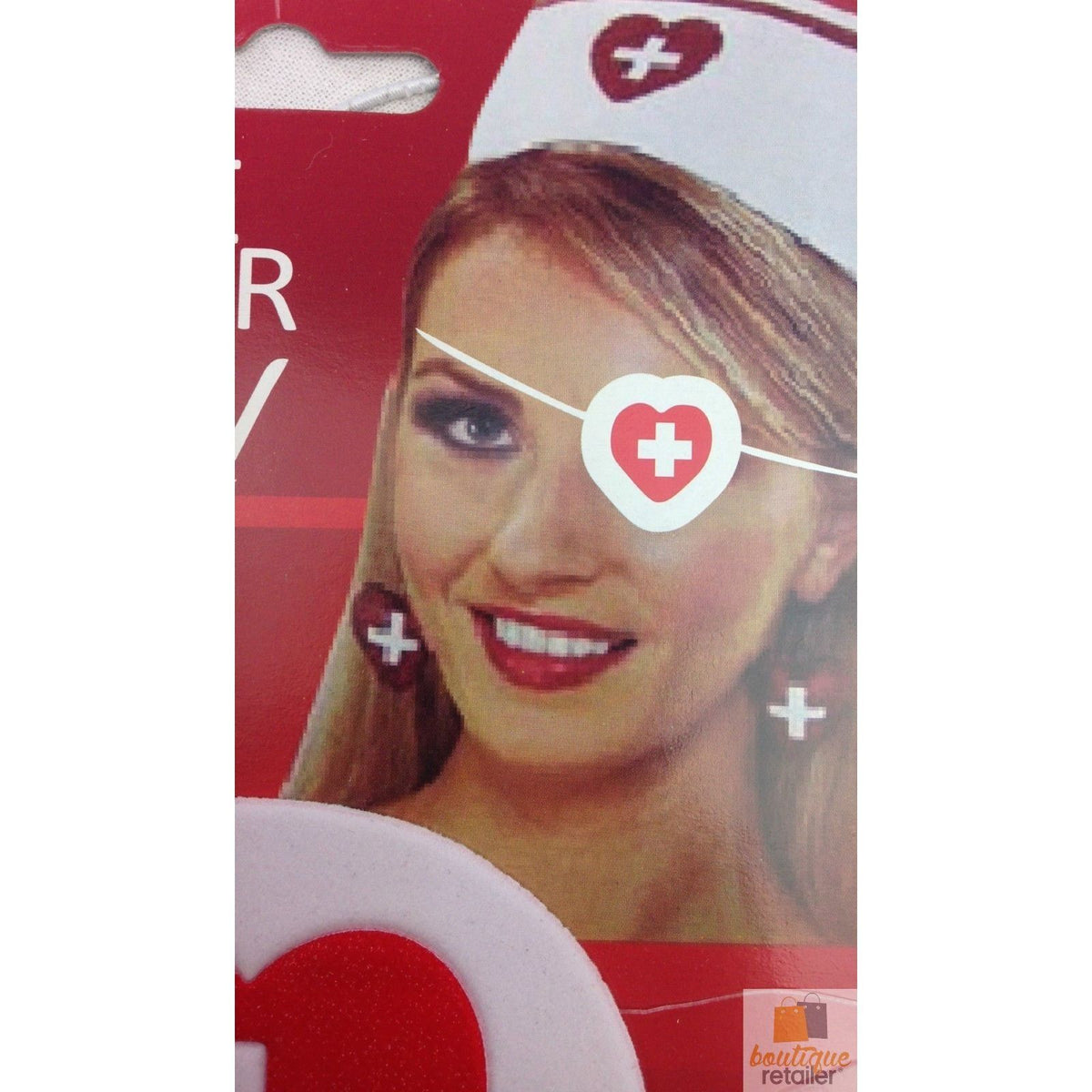 NURSE EYEPATCH Fancy Dress Hospital Heart Costume Ladies Doctor Party