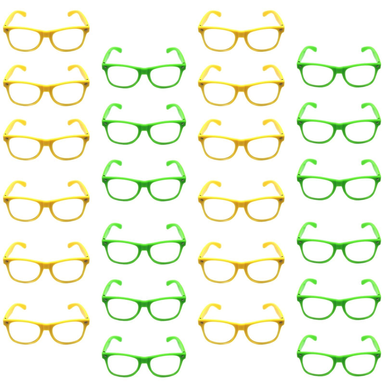 Green and Yellow Party Glasses with Clear Lenses – Fun 80s Australia Day or Costume Glasses (Set of 24)