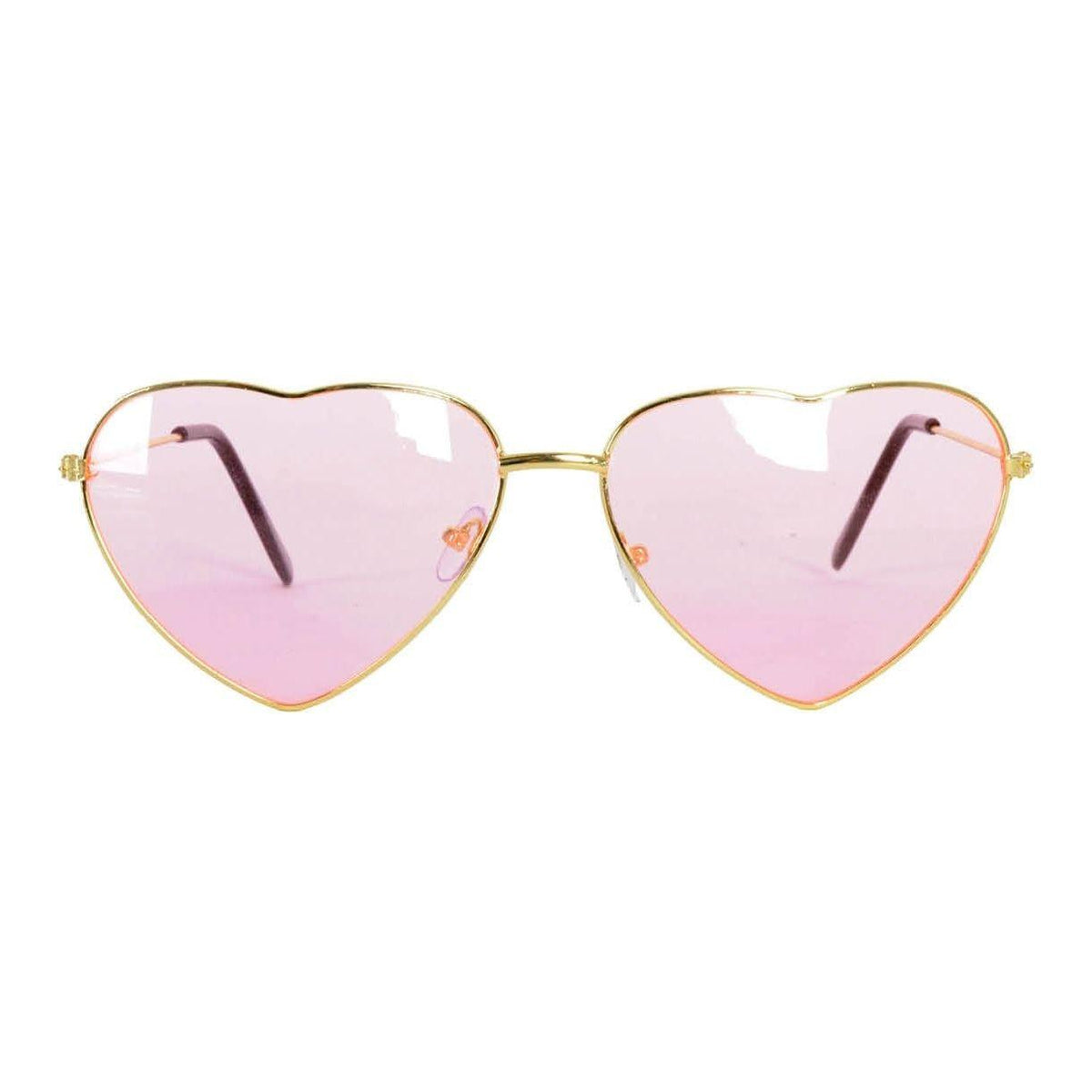 Heart Sun Glasses Metal Frame Party Costume Love Sunnies - Light Pink