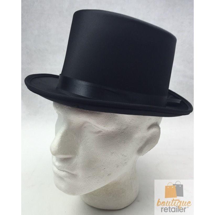 SATIN TOP HAT Costume Party Cap Fancy Dress Trilby Fedora One Size - Black