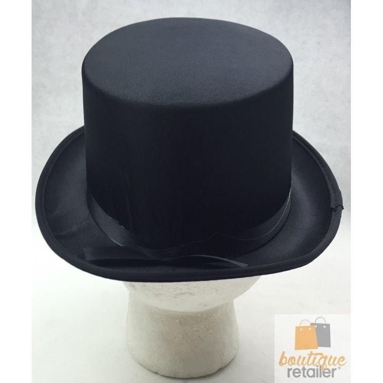 SATIN TOP HAT Costume Party Cap Fancy Dress Trilby Fedora One Size - Black