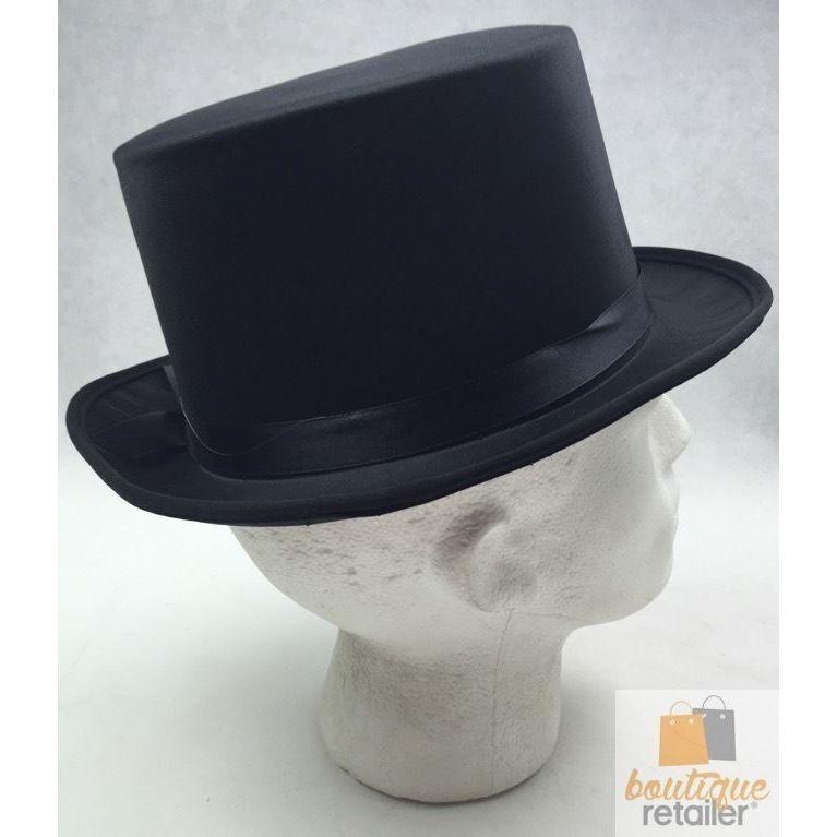 SATIN TOP HAT Costume Party Cap Fancy Dress Trilby Fedora One Size - Black