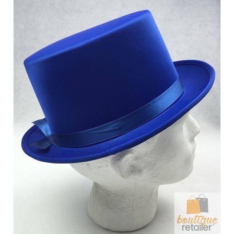 SATIN TOP HAT Costume Party Cap Fancy Dress Trilby Fedora One Size - Blue