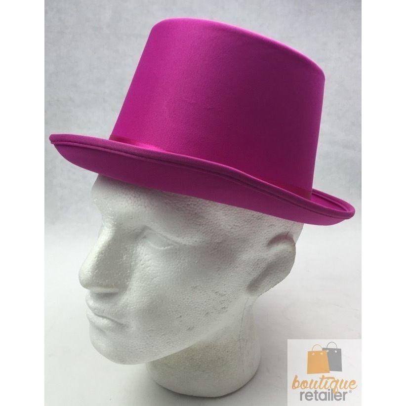 SATIN TOP HAT Costume Party Cap Fancy Dress Trilby Fedora One Size - Hot Pink