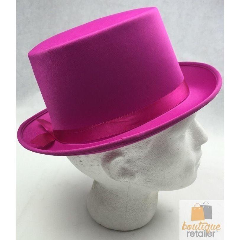 SATIN TOP HAT Costume Party Cap Fancy Dress Trilby Fedora One Size - Hot Pink