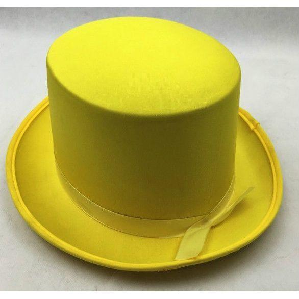 SATIN TOP HAT Costume Party Cap Fancy Dress Trilby Fedora One Size - Yellow