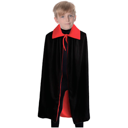 Halloween Kids Fancy Cape Red Black Long Cloak Coat Witch Ghost Vampire Costume - 10-14 Years Old
