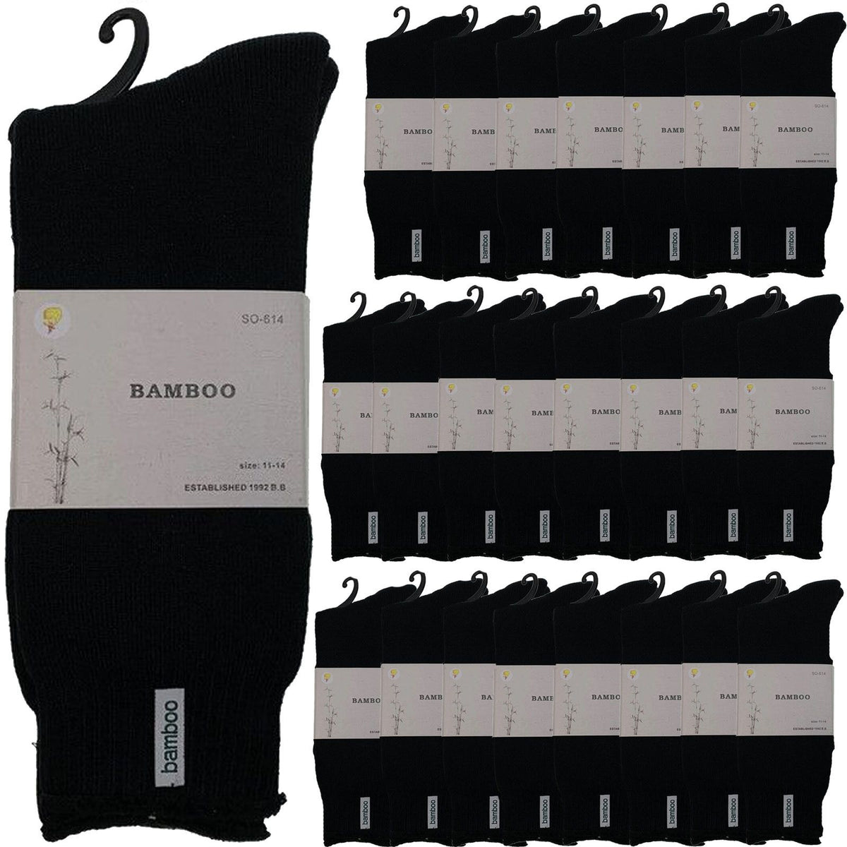 24 Pairs PREMIUM BAMBOO SOCKS Mens Heavy Duty Thick Work Socks BULK Cushion - Black