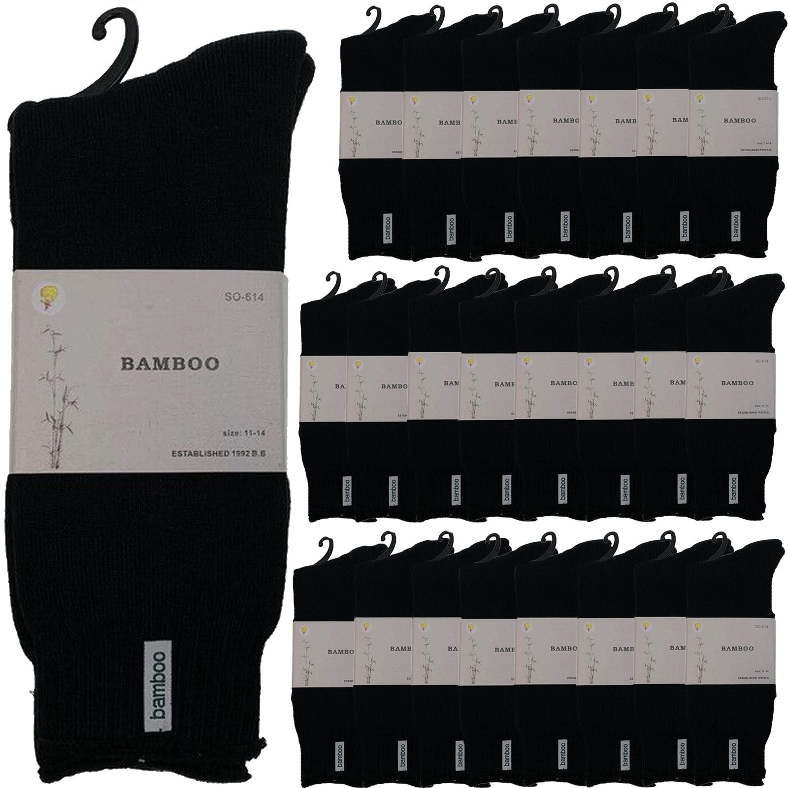 24 Pairs PREMIUM BAMBOO SOCKS Mens Heavy Duty Thick Work Socks BULK Cushion - Black