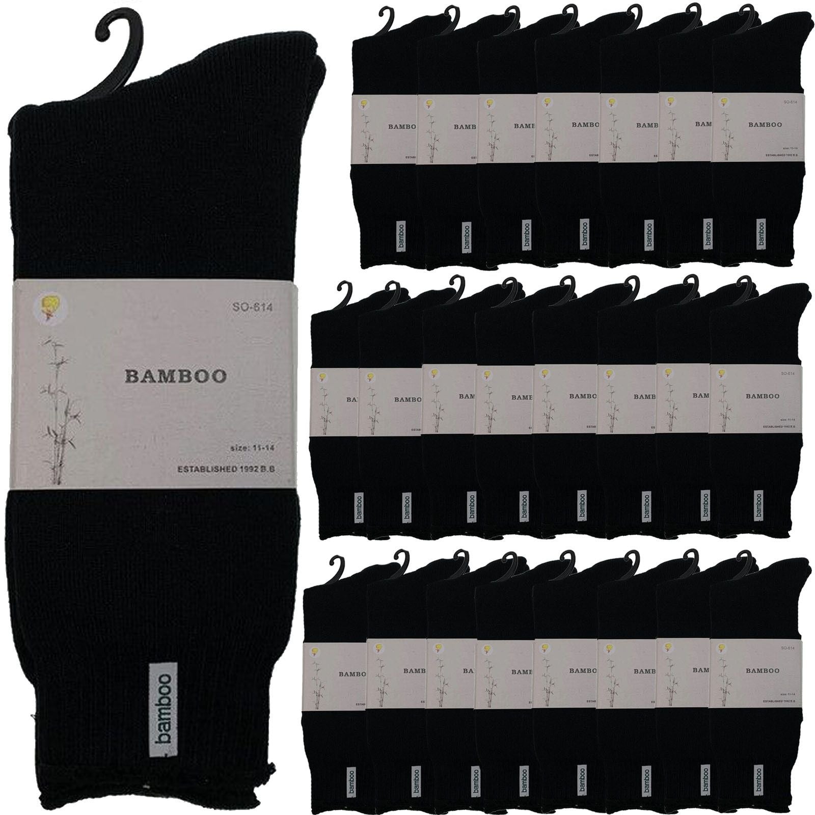 24 Pairs PREMIUM BAMBOO SOCKS Mens Heavy Duty Thick Work Socks BULK Cushion - Black