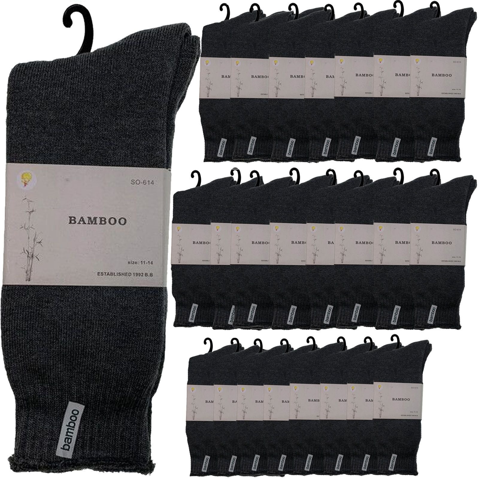 24 Pairs PREMIUM BAMBOO SOCKS Mens Heavy Duty Thick Work Socks BULK Cushion - Charcoal Grey
