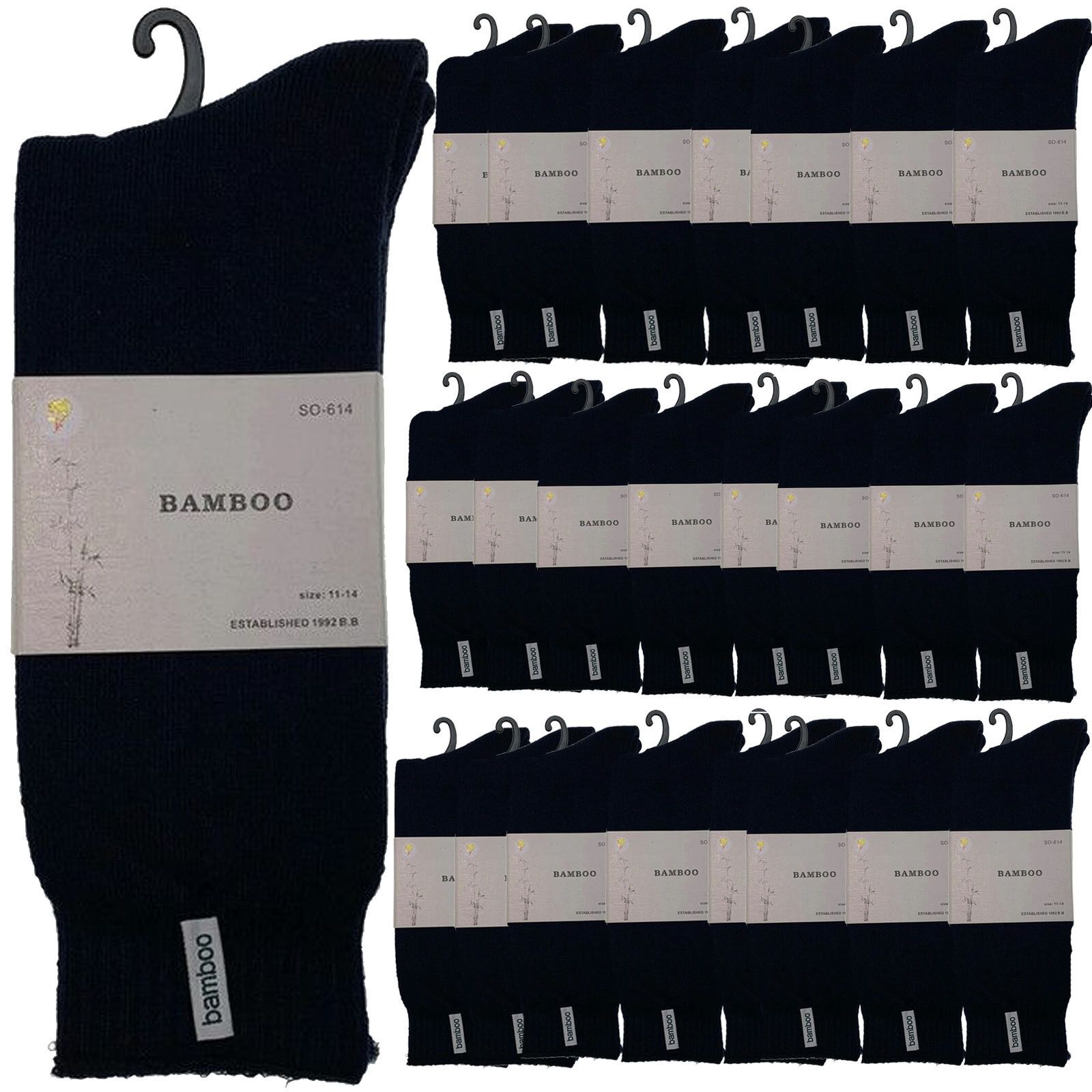 24 Pairs PREMIUM BAMBOO SOCKS Mens Heavy Duty Thick Work Socks BULK Cushion - Navy Blue