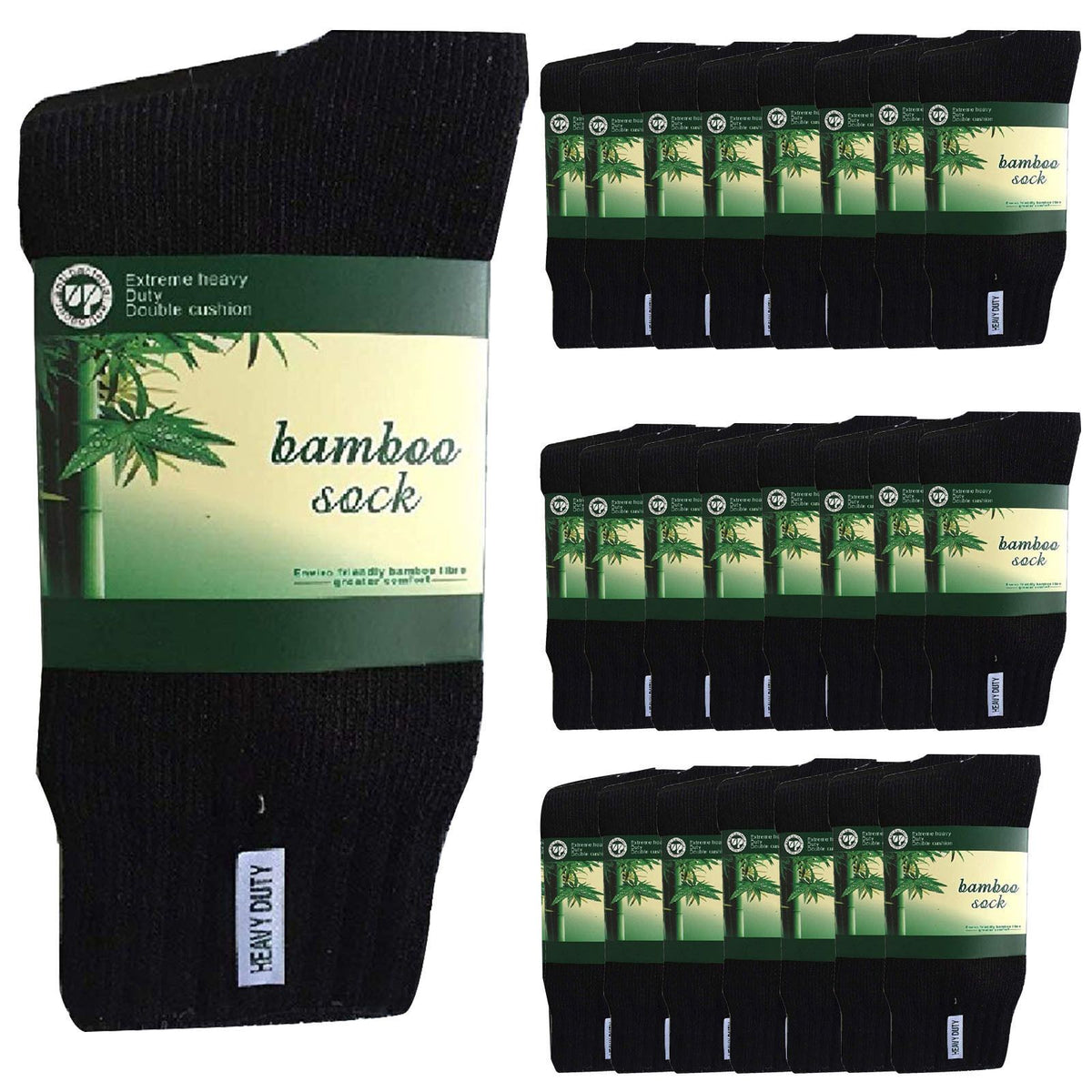 24 Pairs BAMBOO SOCKS Mens Heavy Duty Premium Thick Work Socks Cushion BULK - Black