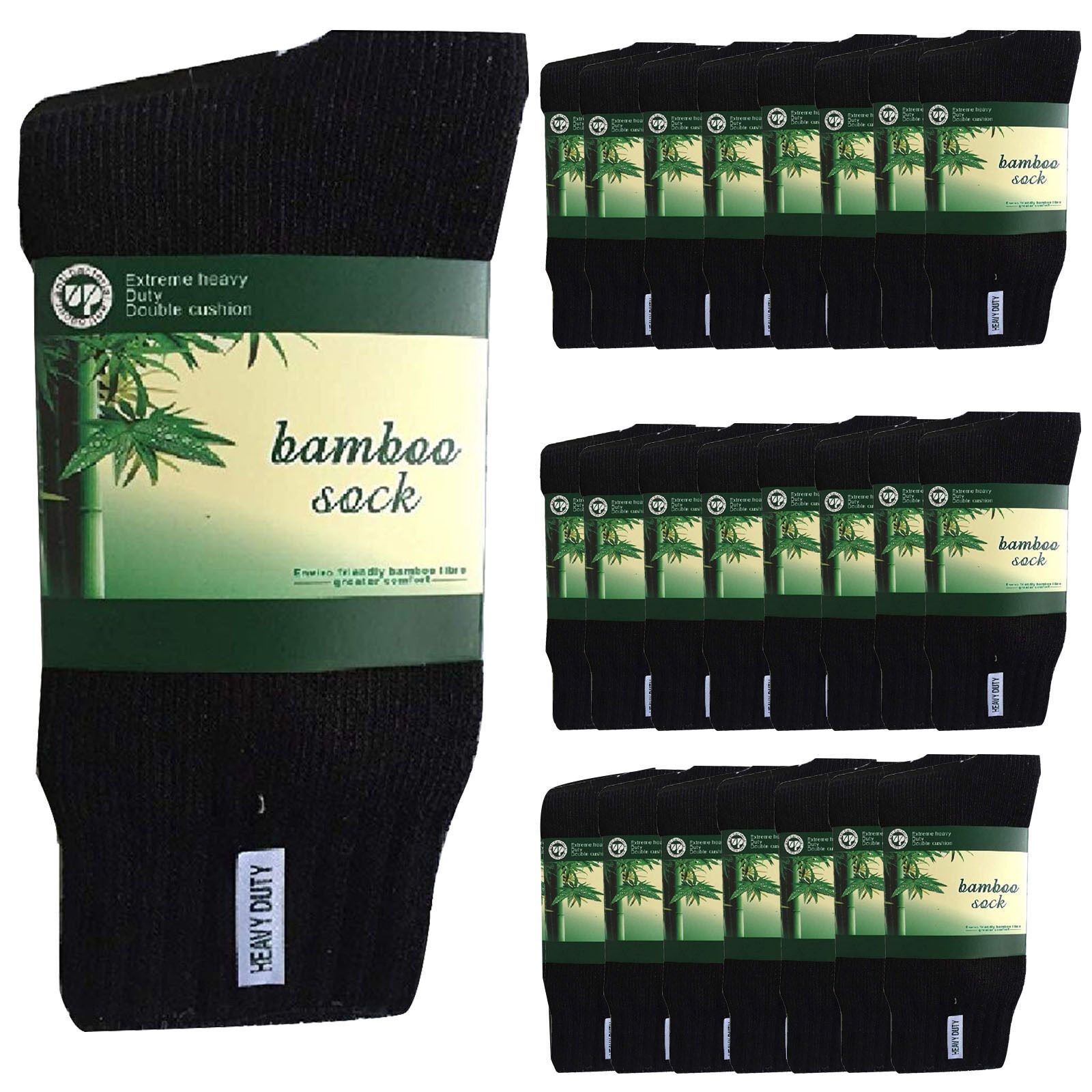 24 Pairs BAMBOO SOCKS Mens Heavy Duty Premium Thick Work Socks Cushion BULK - Black