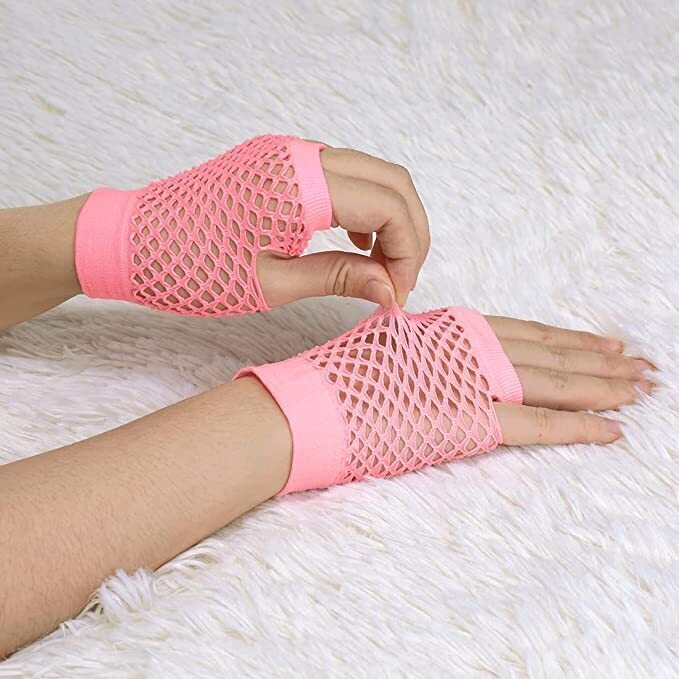24 Pair Fishnet Gloves Fingerless Wrist Length 70s 80s Costume Party Light Pink