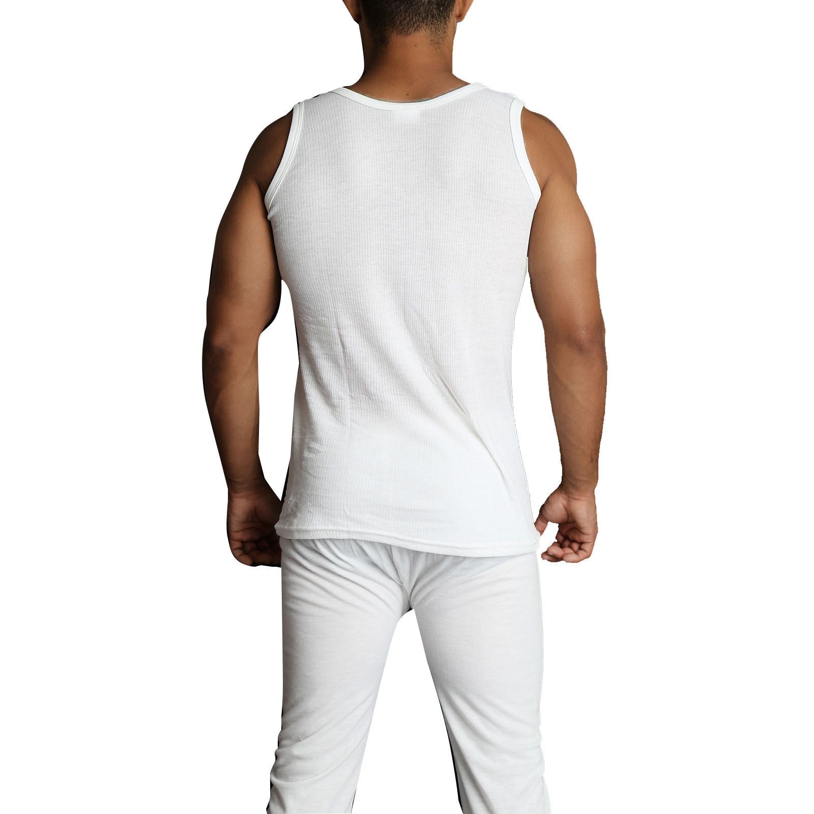 2pcs Set Mens Merino Wool Blend Thermal Singlet Top & Pants Underwear Thermals - Beige
