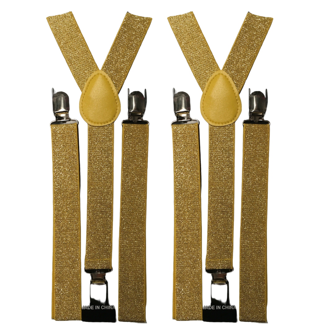 2x Mens Suspenders Braces Adjustable Strong Clip On Elastic Formal Wedding Slim - Gold (Glitter)