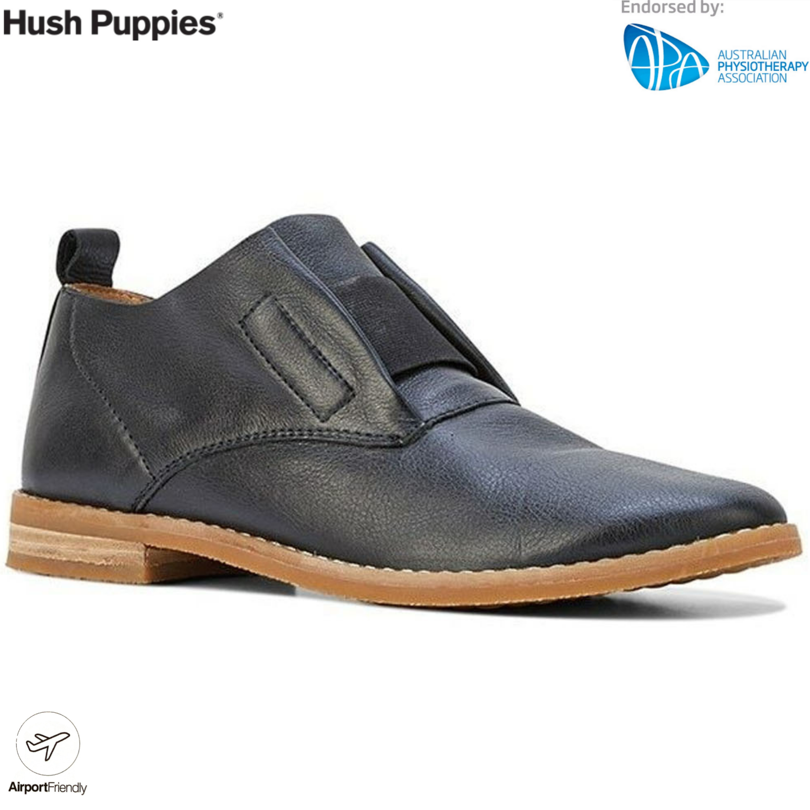 HUSH PUPPIES Women's Annerly Clever Flats Shoes Soft Leather Business Heels - Black