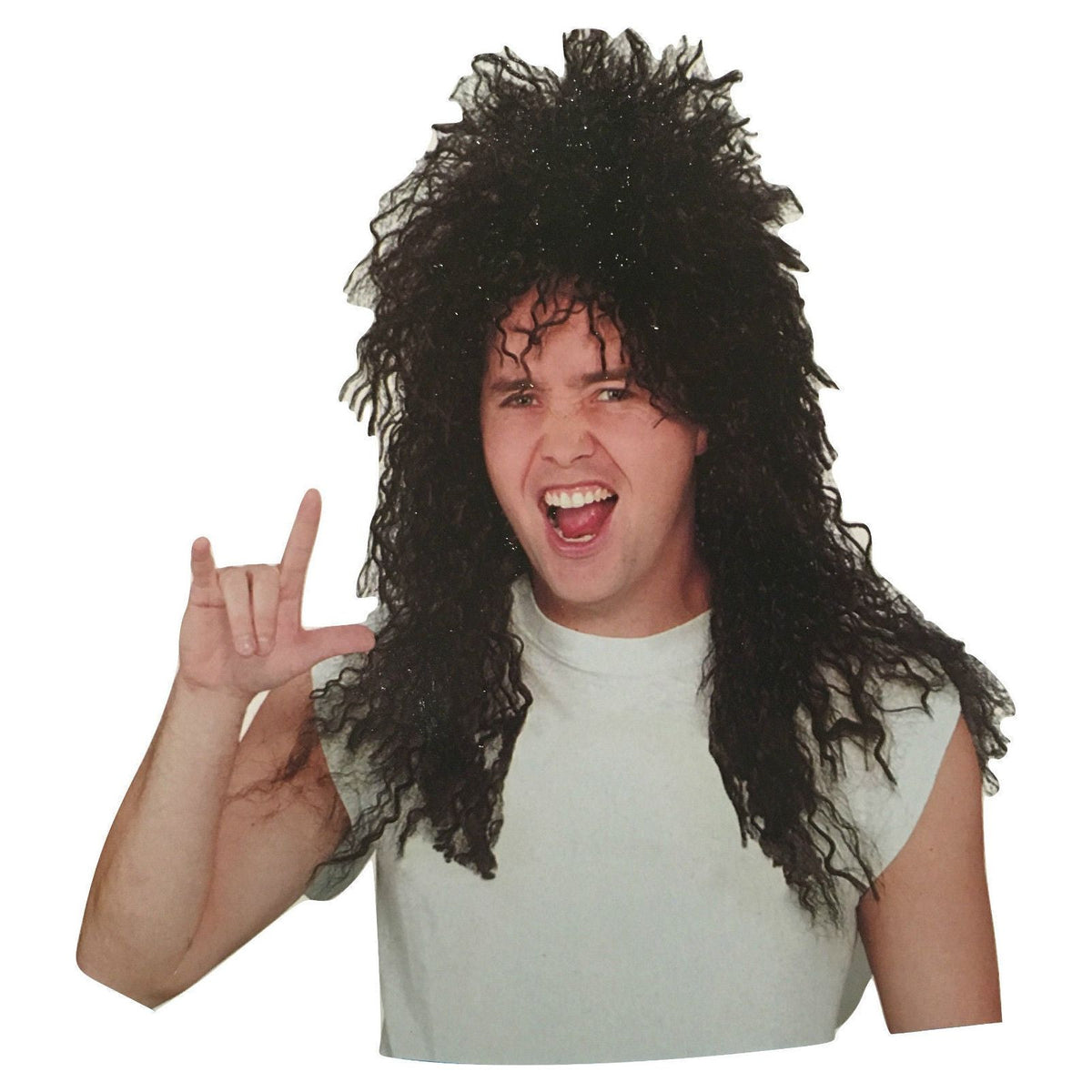 Mens Rock Hip Hop Wig Punk Rockstar 80s Party Costume Dude Bogan Curly