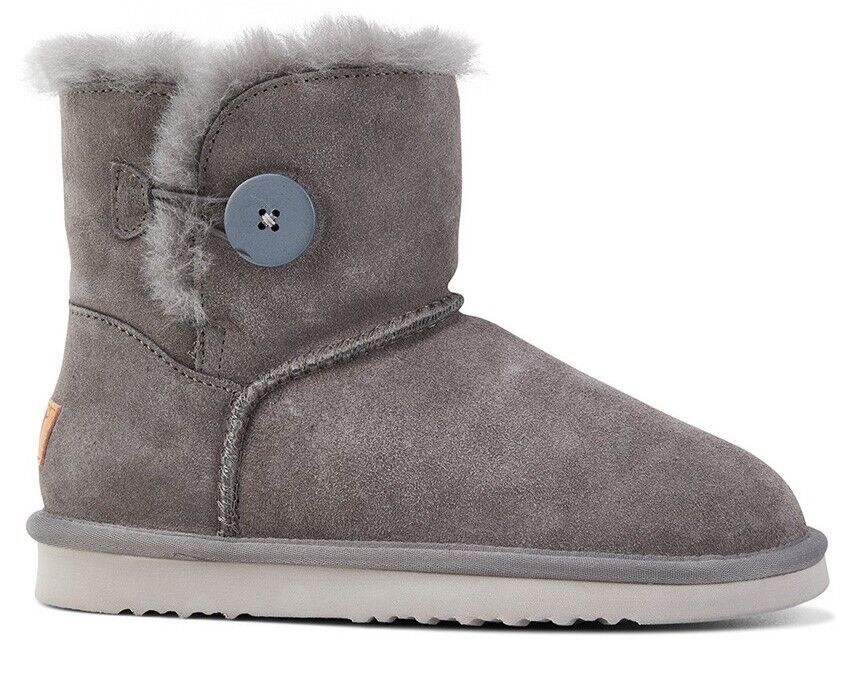 Grosby Womens Button UGG Boots Sheepskin Water Resistant Ankle Shoes Slippers - Dark Grey