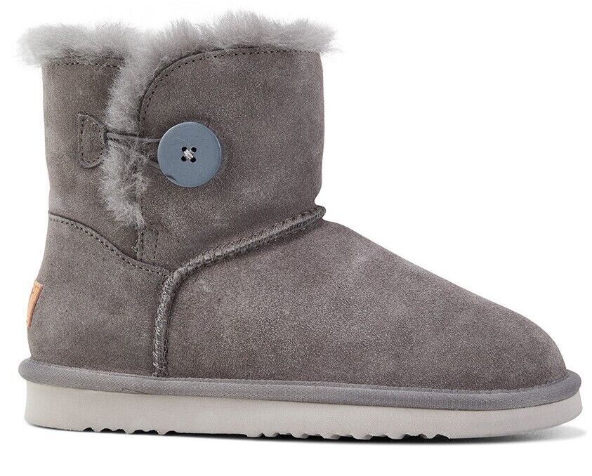 Grosby Womens Button UGG Boots Sheepskin Water Resistant Ankle Shoes Slippers - Dark Grey
