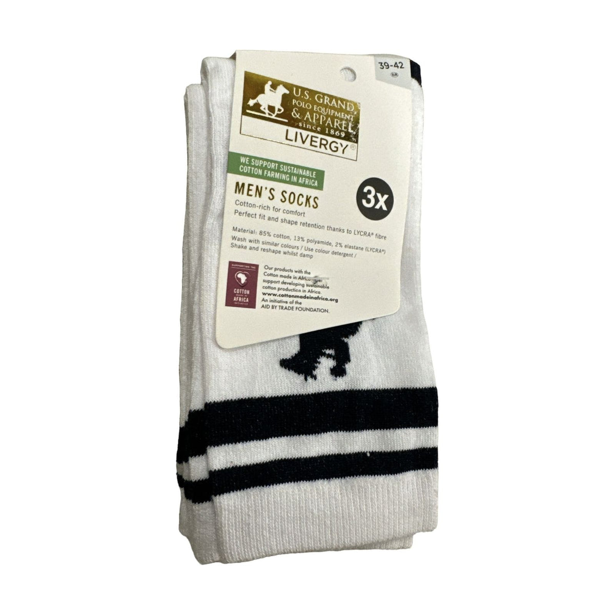 U.S. Polo Assn. Livergy Mens Crew Socks - White/Navy - 1 Pack of 3 Pairs - EU 43-46