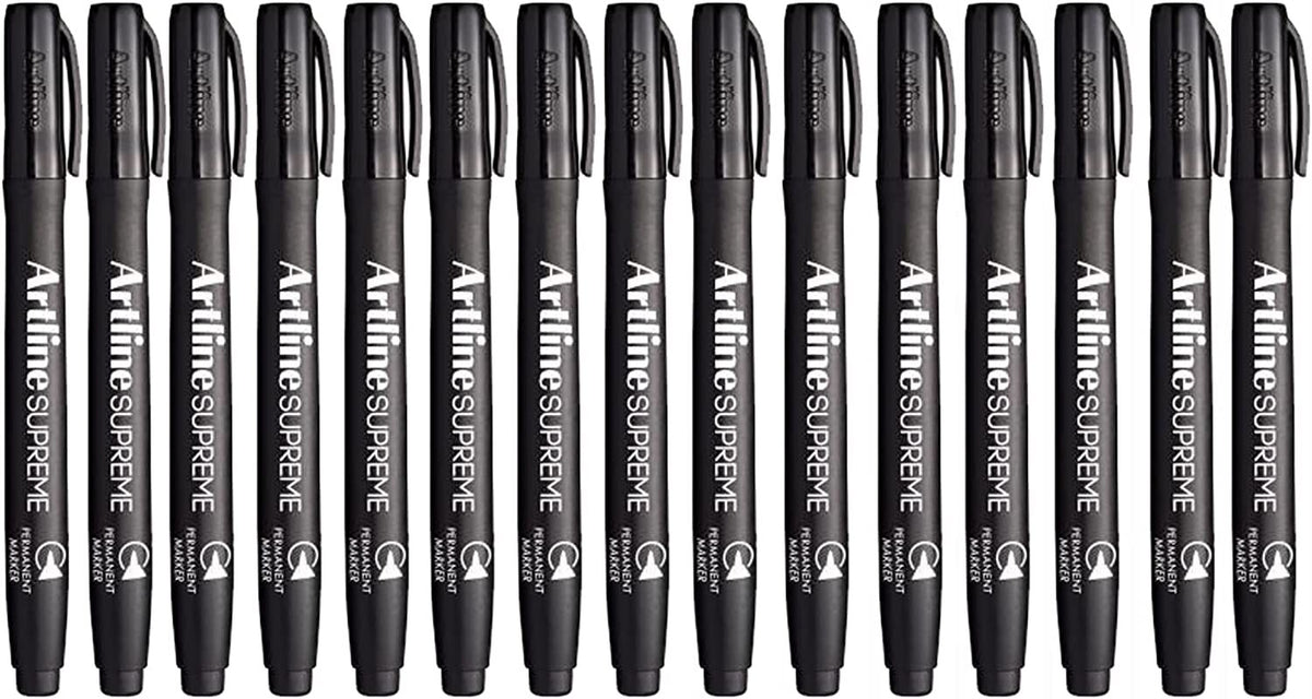 12x Artline Supreme Permanent Markers 0.4mm - Black Bulk Pack