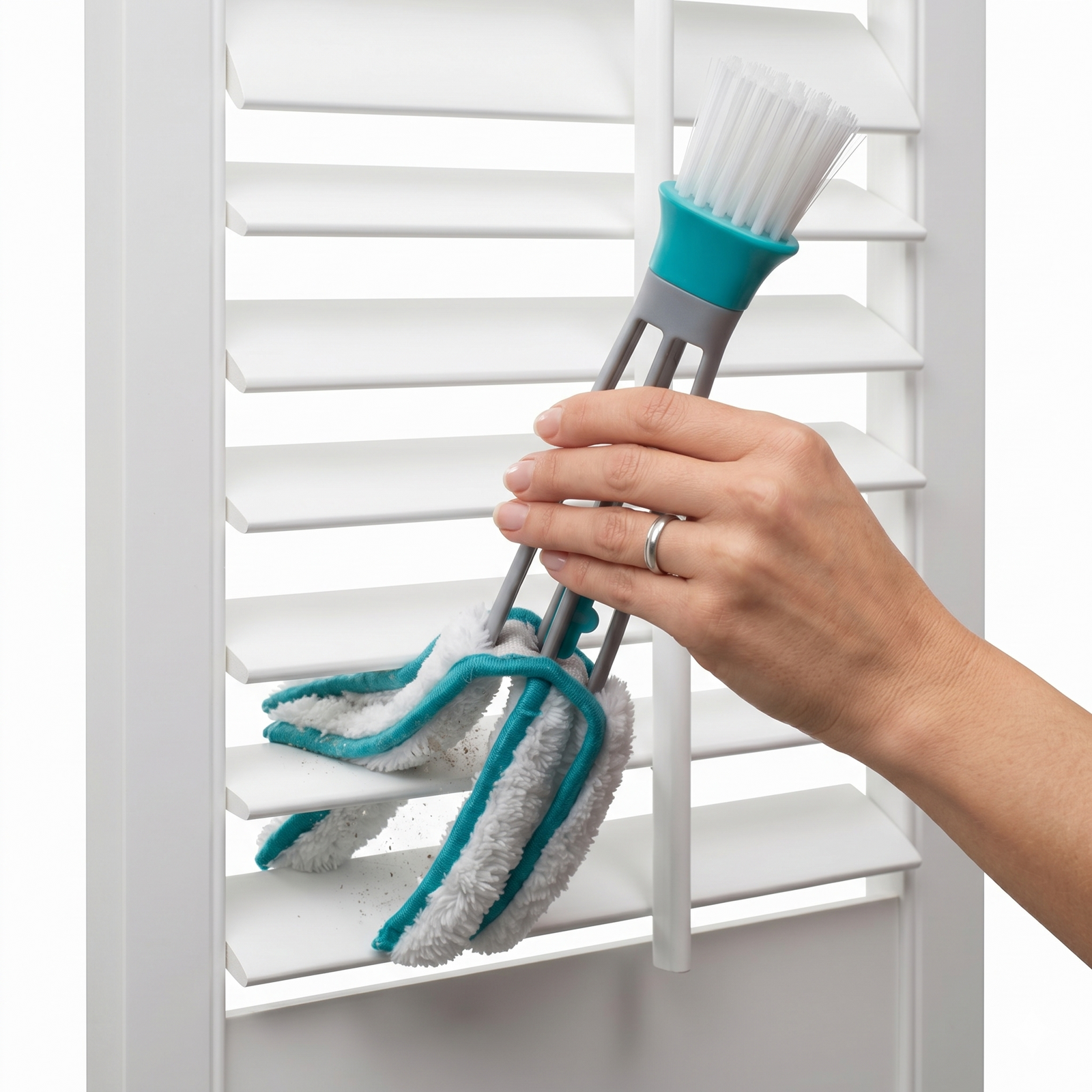 Window Shutter Blinds Brush with Interchangeable Head & Microfibre Attachment
