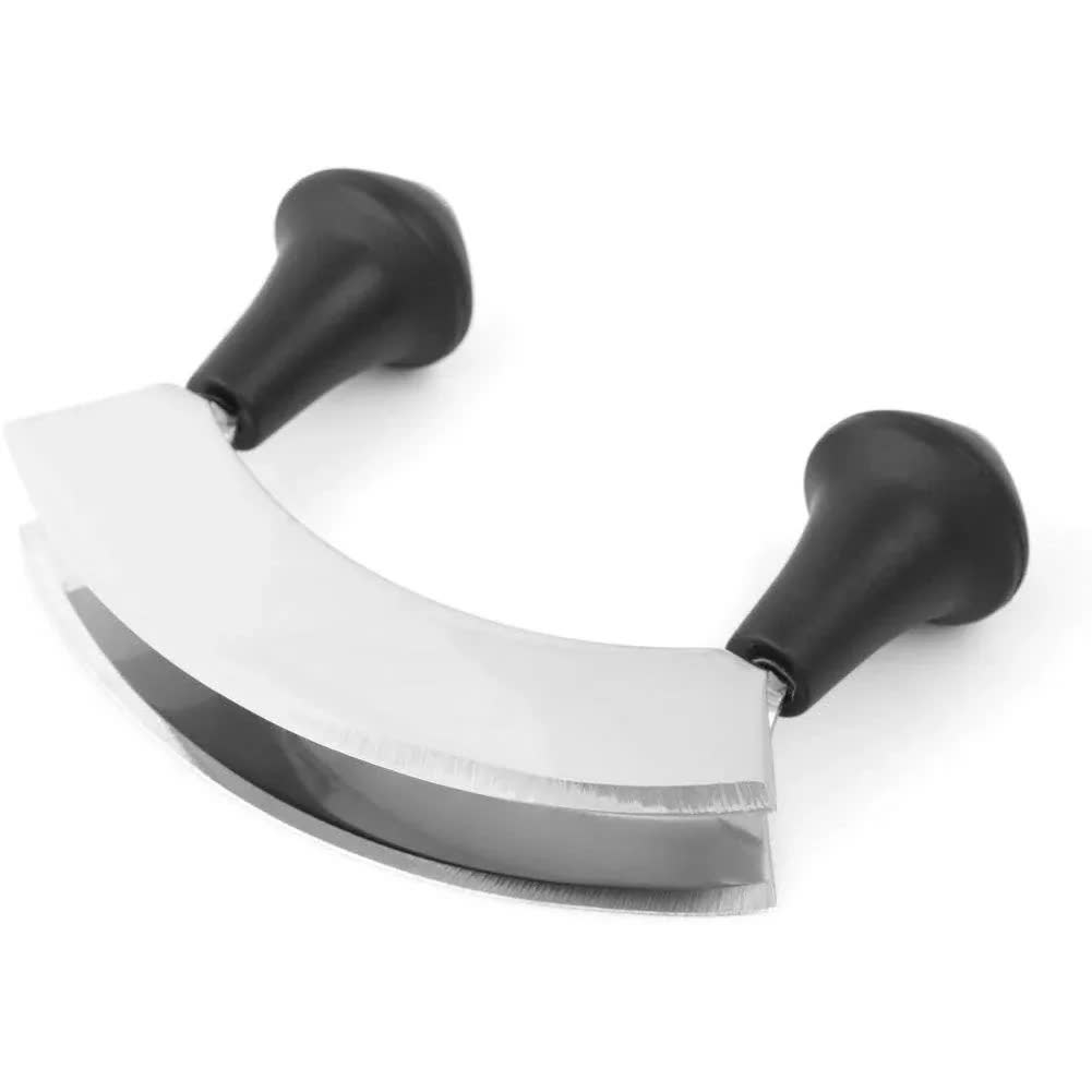 inCasa Double Stainless Steel Blade Mezzaluna Chopper &amp; Board Set Herb Slicer