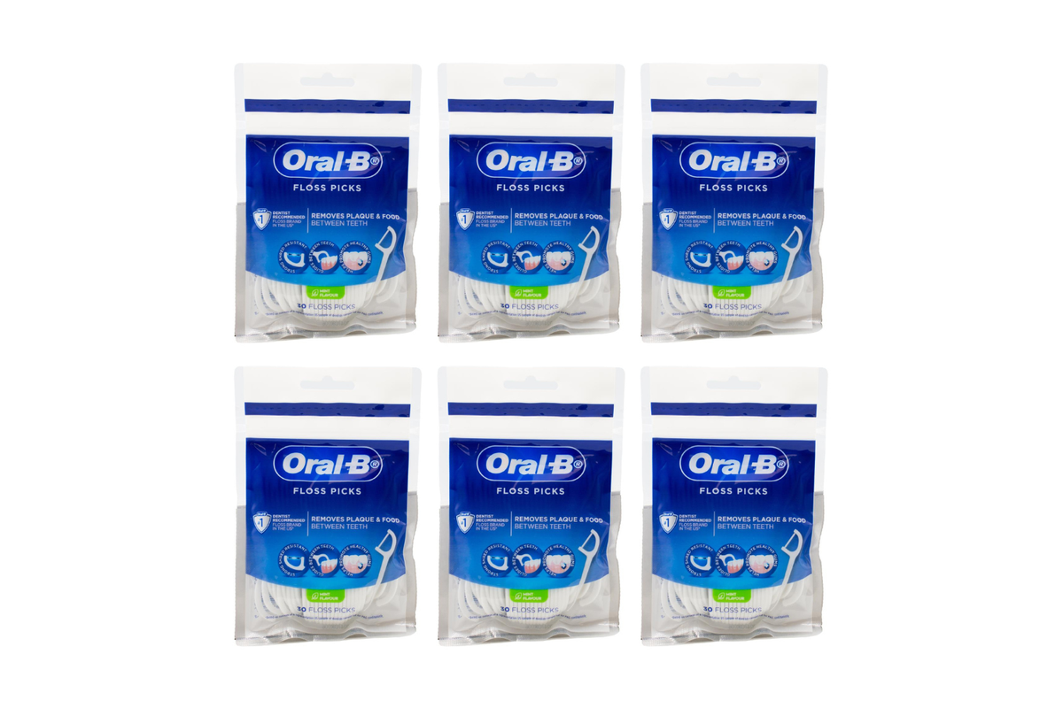 6x Oral B Floss Picks Mint Flavour 30pk