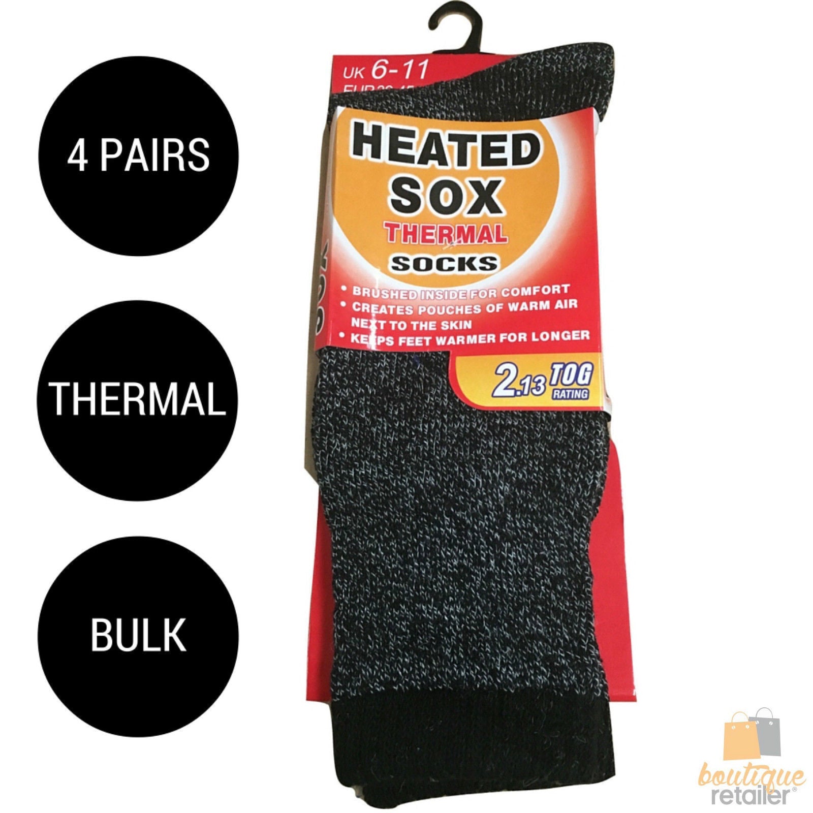 4 Pairs Mens THERMAL HEATED SOCKS Warm Winter Comfort Mens Work Sox Ski BULK - 6-11 UK
