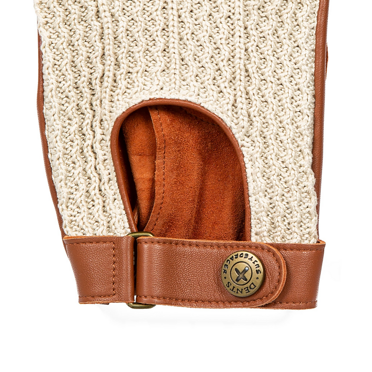 Dents Mens Suited Racer x Crochet Back Fingerless Driving Gloves - Tan