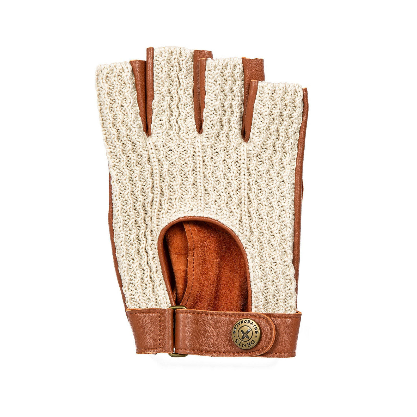 Dents Mens Suited Racer x Crochet Back Fingerless Driving Gloves - Tan