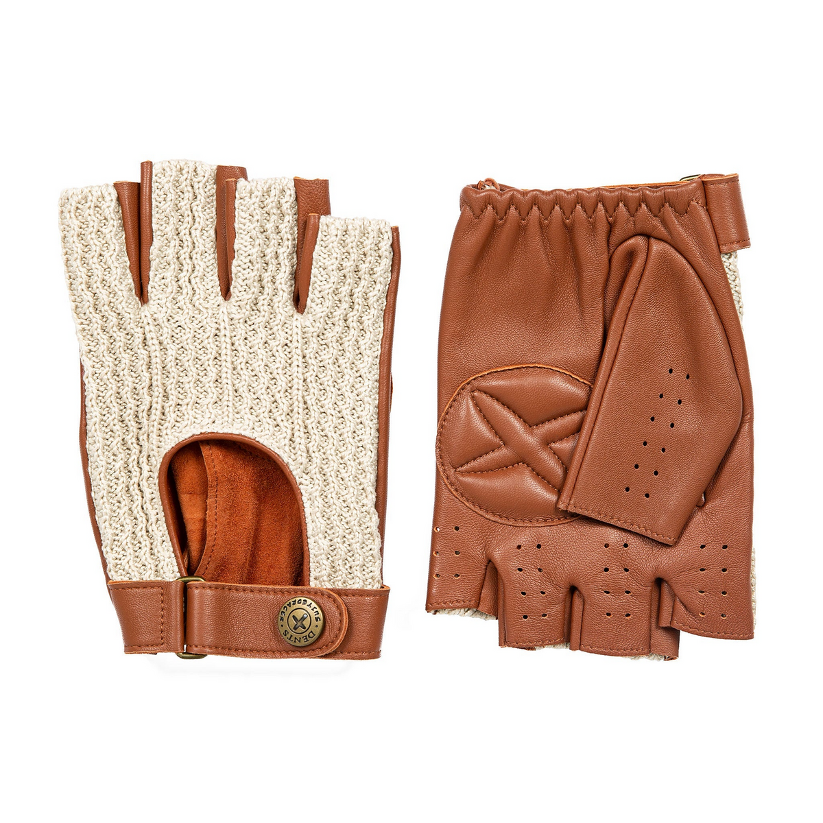 Dents Mens Suited Racer x Crochet Back Fingerless Driving Gloves - Tan