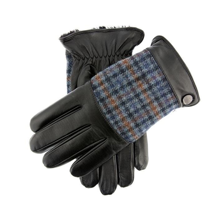 Dents Devon Mens Faux Fur Lined Abraham Moon Dogtooth &amp; Leather Gloves
