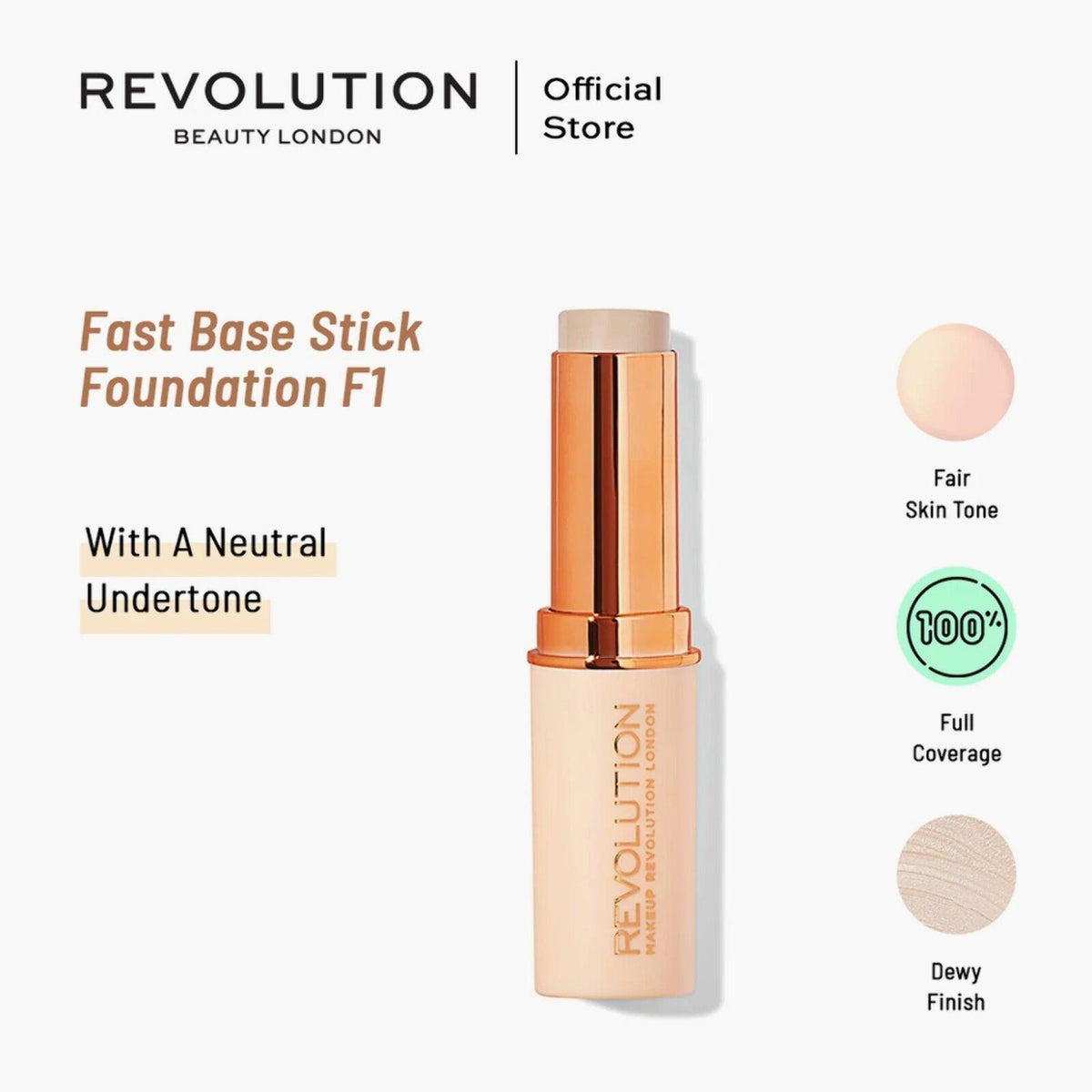 3x Revolution Fast Base Stick Cream Foundation 6.2g Face Makeup - F1 Dewy Finish