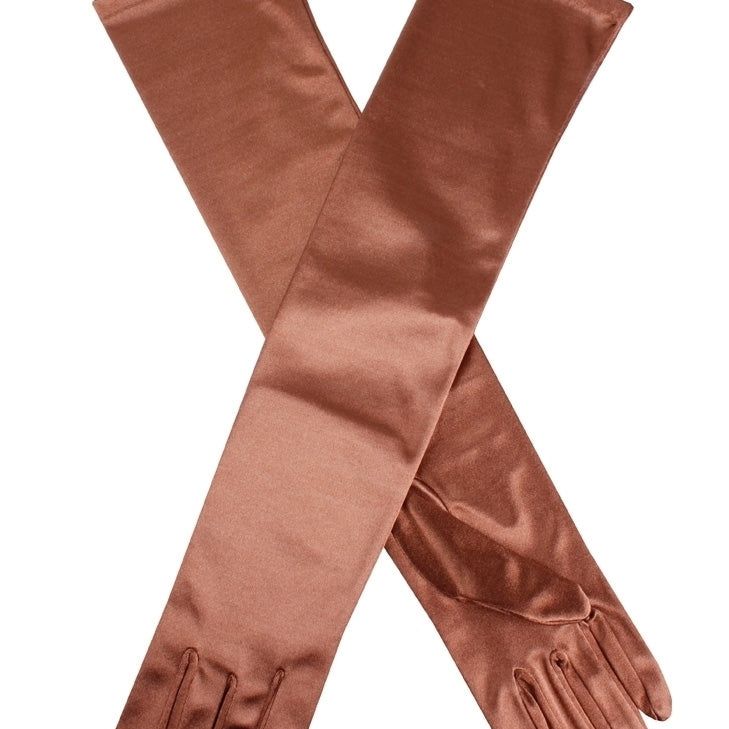 Dents Womens Long Above Elbow Satin Gloves  - Bronze