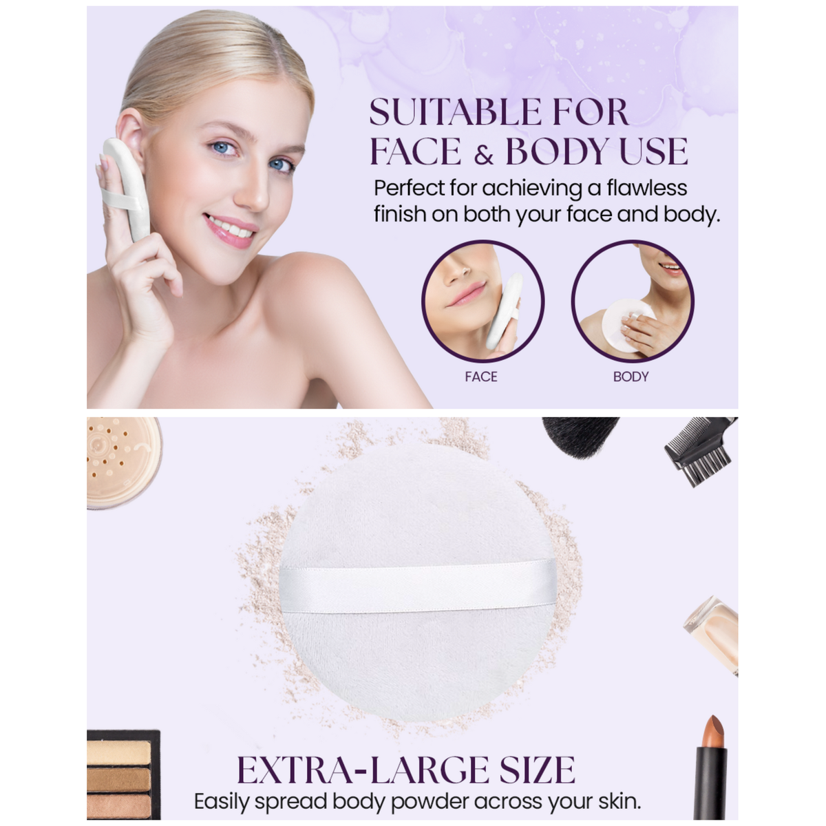 4.5" Jumbo Extra Large Powder Puff 100% Pure Cotton Soft Fluffy Washable For Makeup