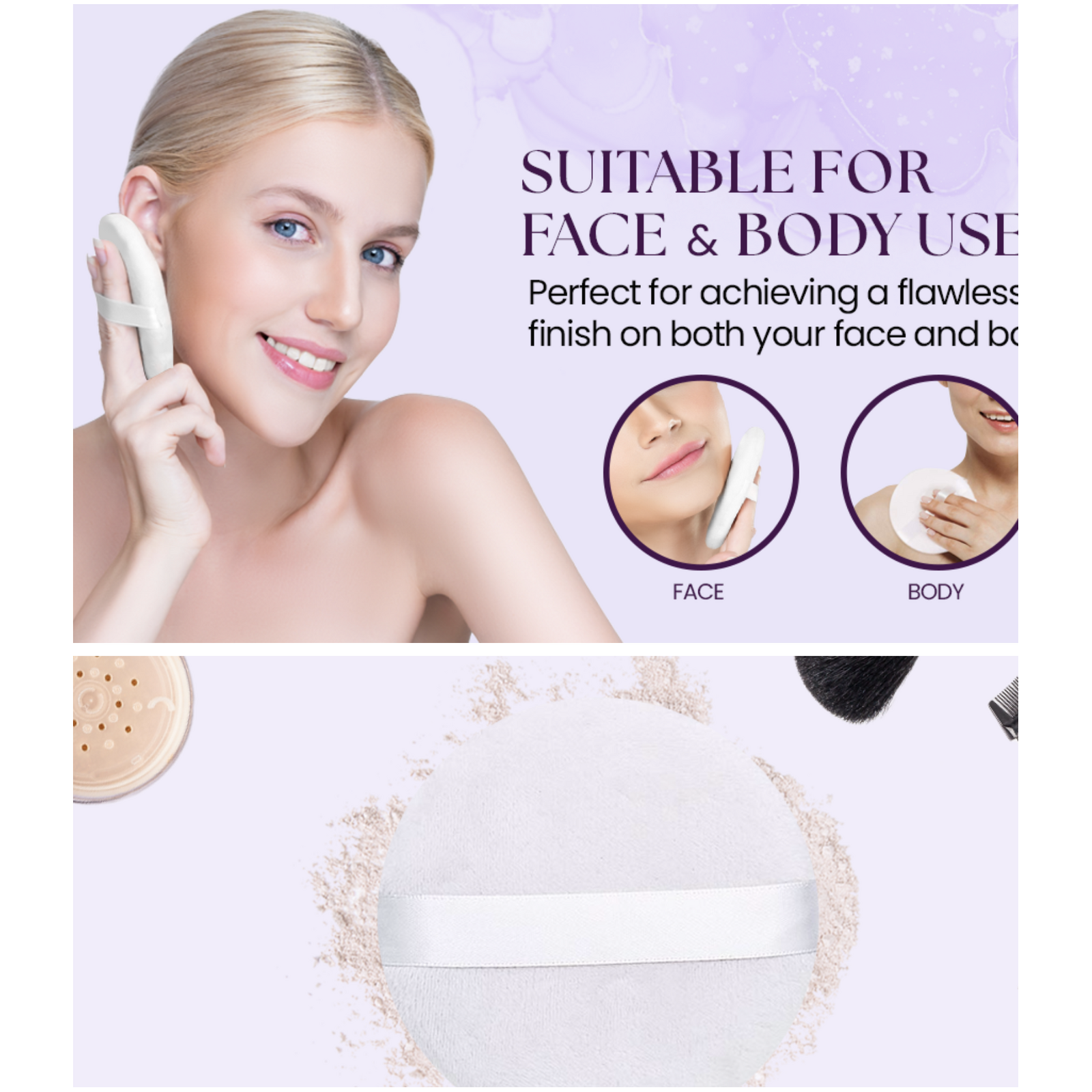 3x 4.5" Jumbo Extra Large Powder Puff 100% Pure Cotton Soft Fluffy Washable For Makeup