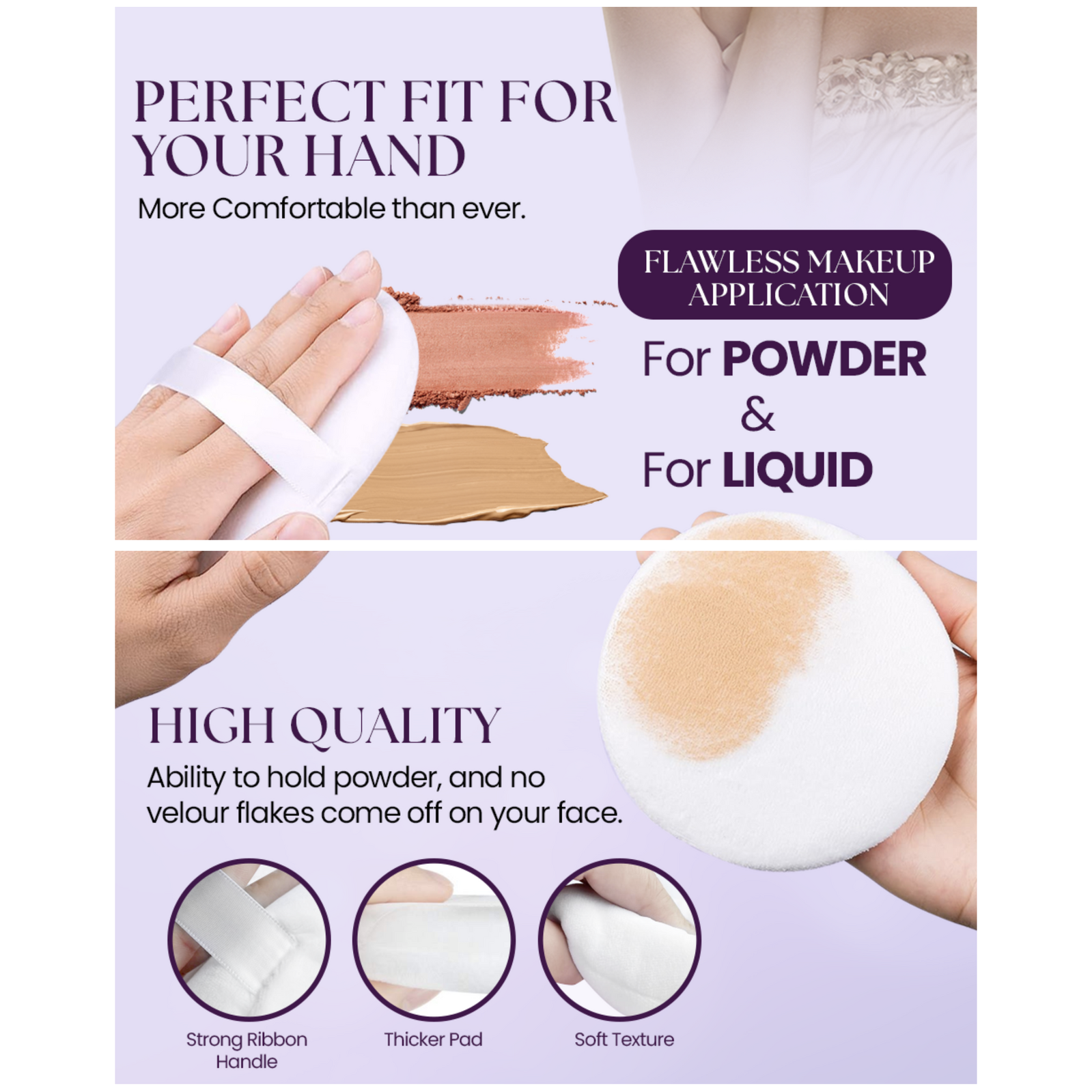 3x 4.5" Jumbo Extra Large Powder Puff 100% Pure Cotton Soft Fluffy Washable For Makeup