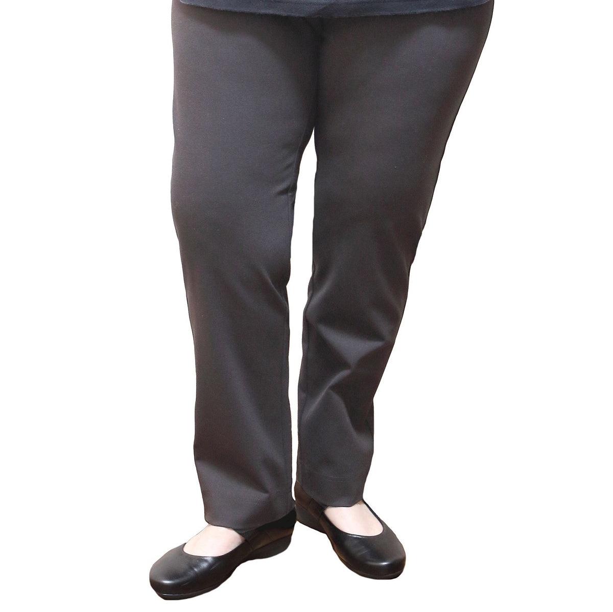 Womens Straight Leg Bengaline Pull On Stretch Work Pants Ladies Bottoms Ponte - Charcoal