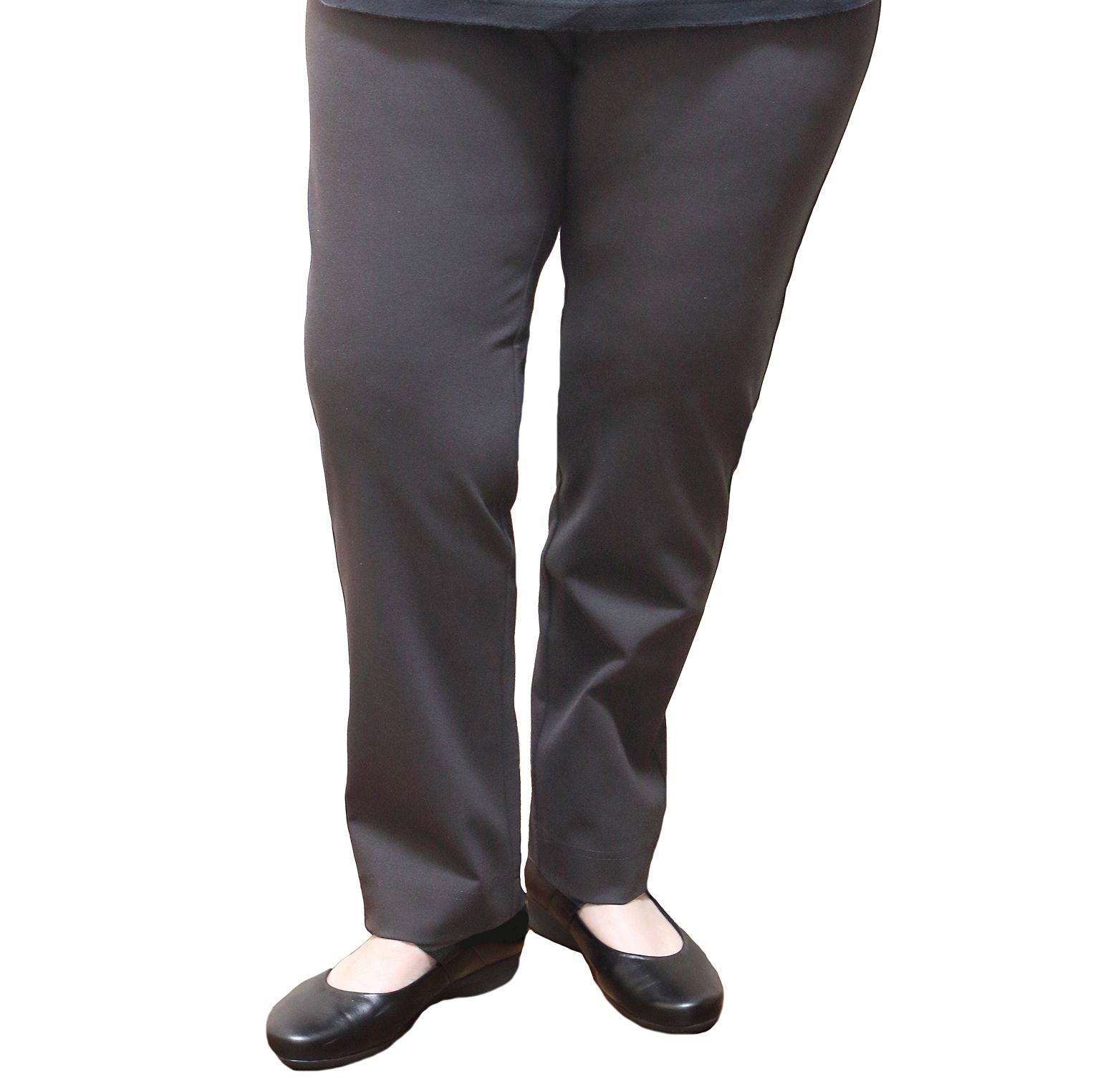 Womens Straight Leg Bengaline Pull On Stretch Work Pants Ladies Bottoms Ponte - Charcoal