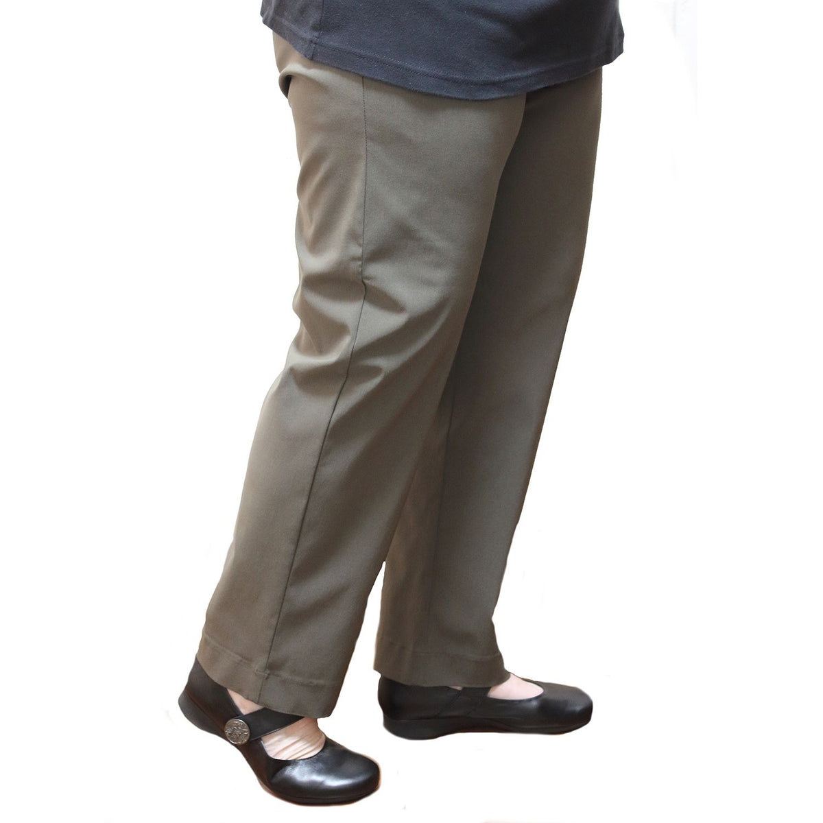 Womens Straight Leg Bengaline Pull On Stretch Work Pants Ladies Bottoms Ponte - Olive