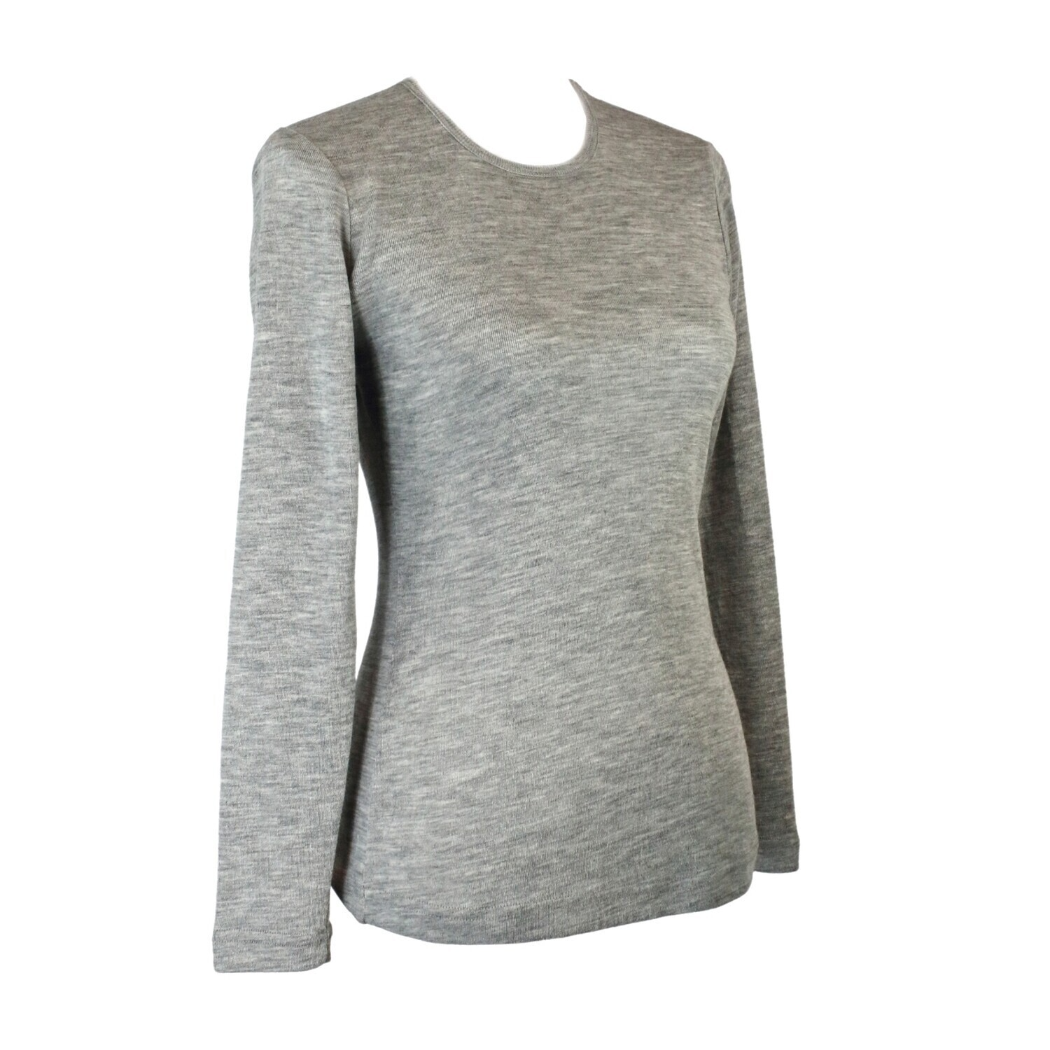Ladies Soft Pure Wool Knit Long Sleeve Top Womens T Shirt Winter Base Layer - Made in Australia - Grey Marle