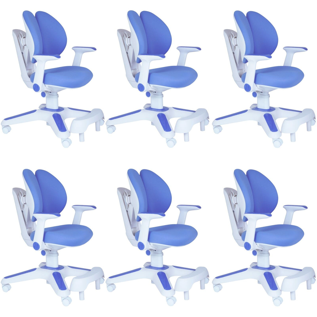 Ergonomic Children Kids Study Chair Set of 6 Height Adjustable - Blue