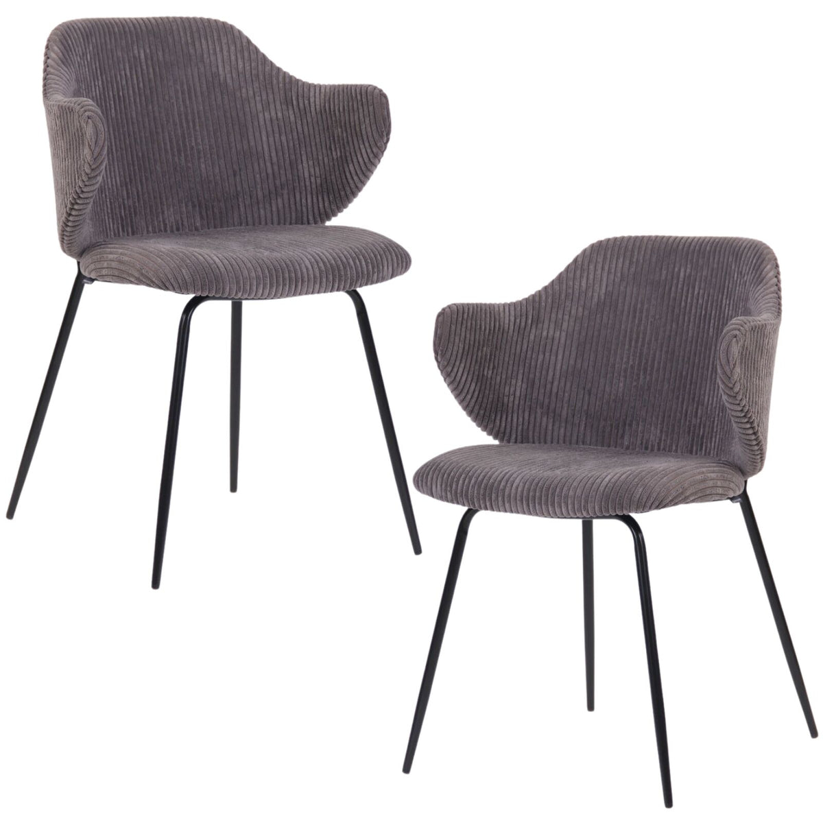 Set of 2 Dining Chairs with Corduroy Cord Fabric in Dark Grey Lincoln