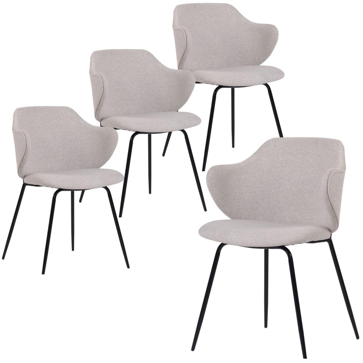 Set of 4 Dining Chairs Fabric with Metal Legs in Ivory Beige