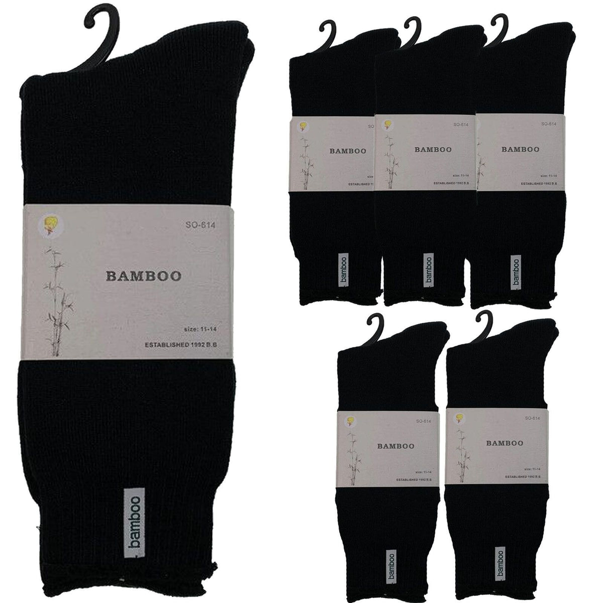 6 Pairs PREMIUM BAMBOO SOCKS Mens Heavy Duty Thick Work Socks BULK Cushion - Black